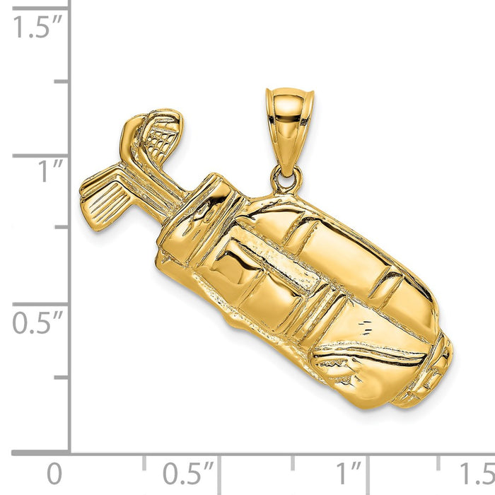 Million Charms 14K Yellow Gold Themed 2-D & Polished Sports Golf Bag Charm