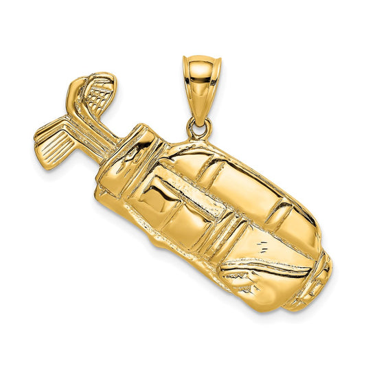 Million Charms 14K Yellow Gold Themed 2-D & Polished Sports Golf Bag Charm