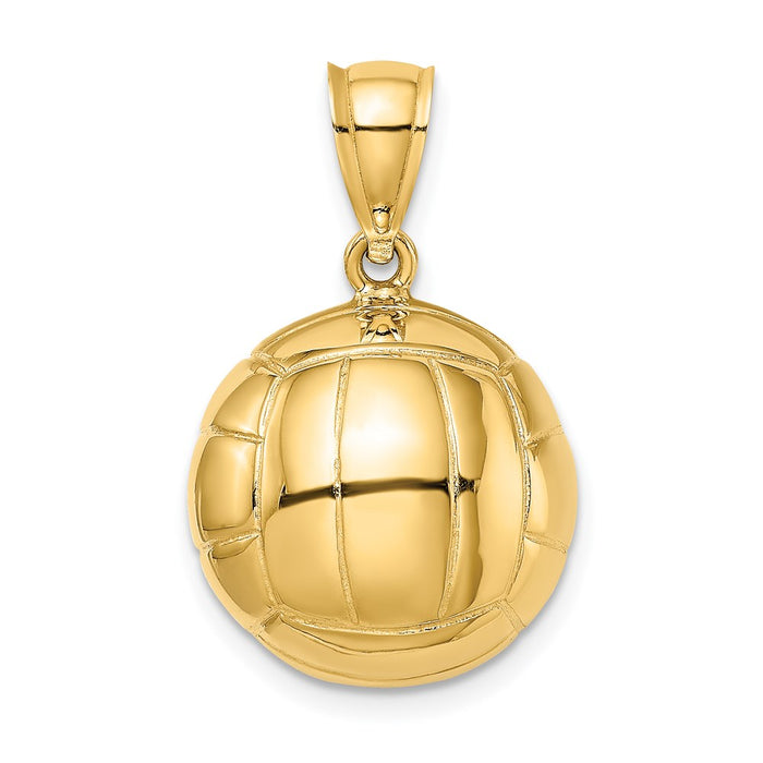 Million Charms 14K Yellow Gold Themed Polished & 3-D Volleyball Charm