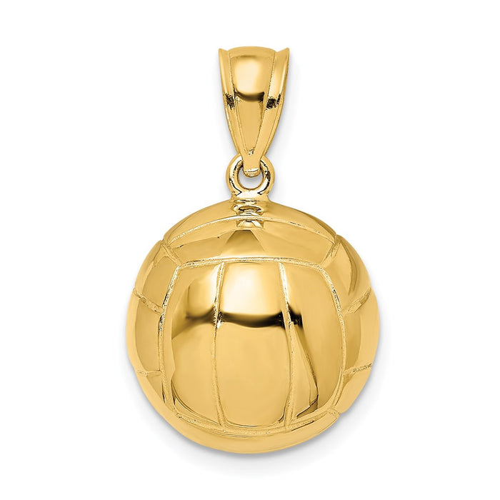 Million Charms 14K Yellow Gold Themed Polished & 3-D Volleyball Charm