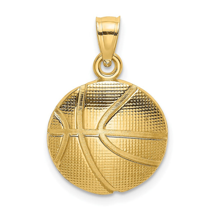 Million Charms 14K Yellow Gold Themed 2-D Textured Sports Basketball Charm