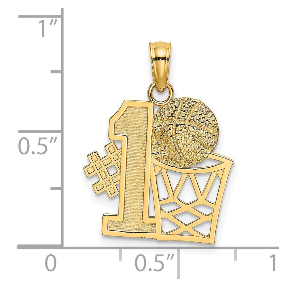 Million Charms 14K Yellow Gold Themed #1 Sports Basketball Story With Hoop Charm