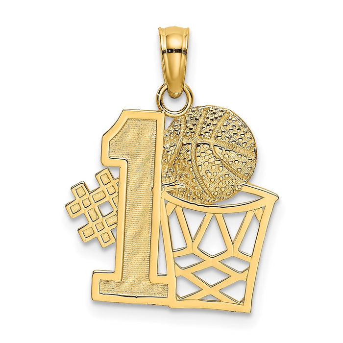 Million Charms 14K Yellow Gold Themed #1 Sports Basketball Story With Hoop Charm