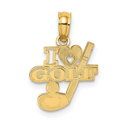 Million Charms 14K Yellow Gold Themed I Heart Sports Golf Club & Ball Charm