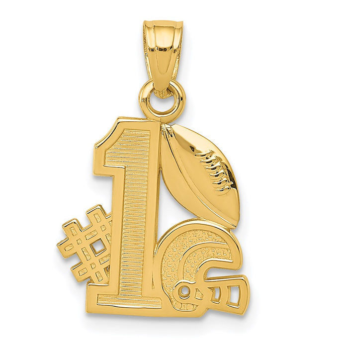 Million Charms 14K Yellow Gold Themed #1 Sports Football Story With Helmet & Ball Charm