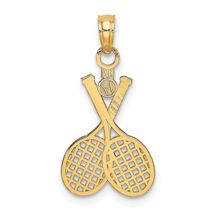 Million Charms 14K Yellow Gold Themed Double Sports Tennis Racket With Ball Charm