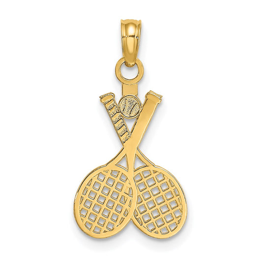 Million Charms 14K Yellow Gold Themed Double Sports Tennis Racket With Ball Charm