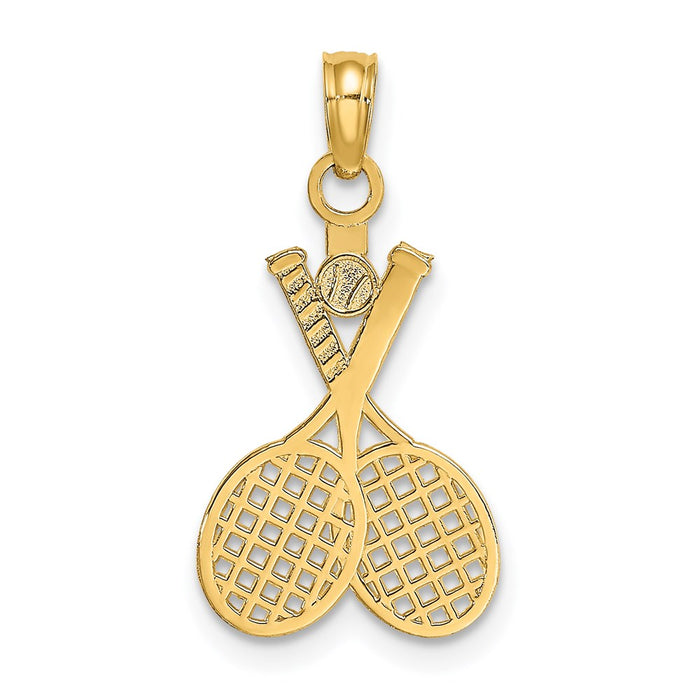 Million Charms 14K Yellow Gold Themed Double Sports Tennis Racket With Ball Charm