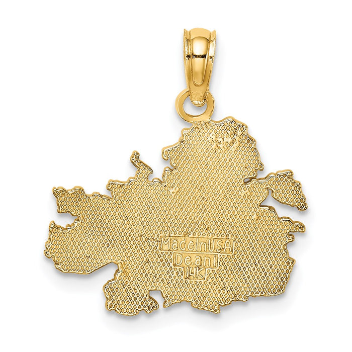 Million Charms 14K Yellow Gold Themed Polished & Engraved Antigua Map Charm