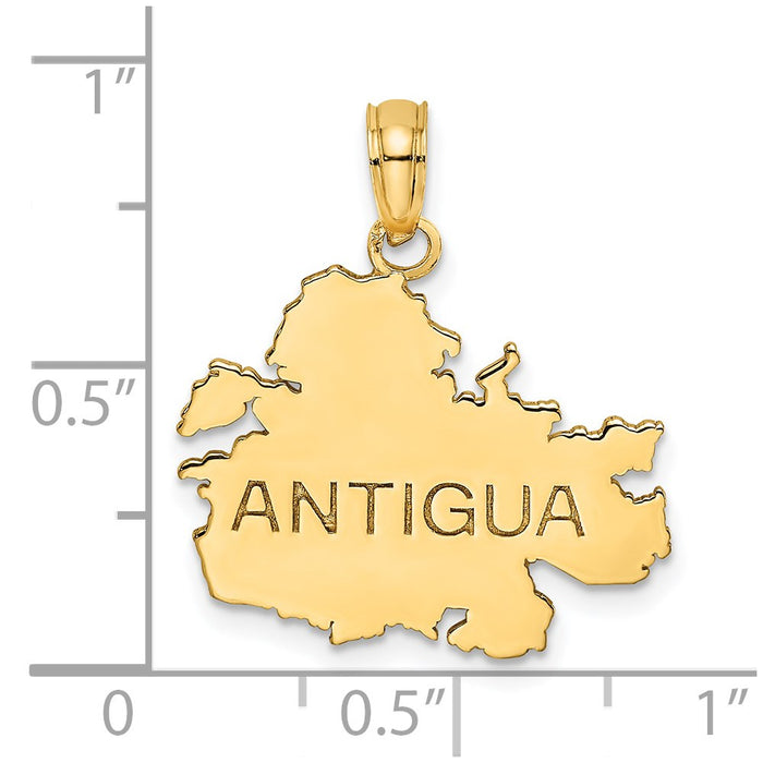 Million Charms 14K Yellow Gold Themed Polished & Engraved Antigua Map Charm