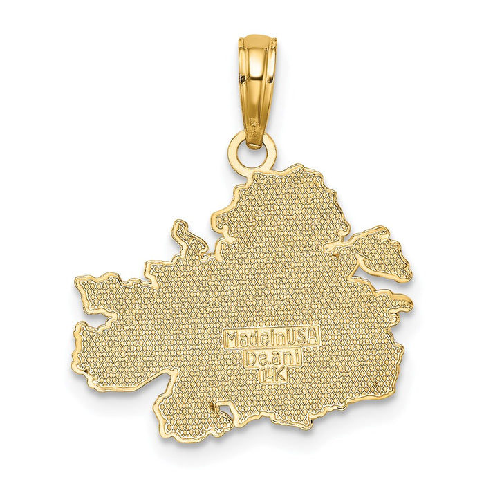 Million Charms 14K Yellow Gold Themed Textured & Raised Letters Antigua Map Charm