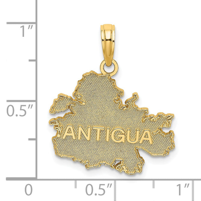 Million Charms 14K Yellow Gold Themed Textured & Raised Letters Antigua Map Charm