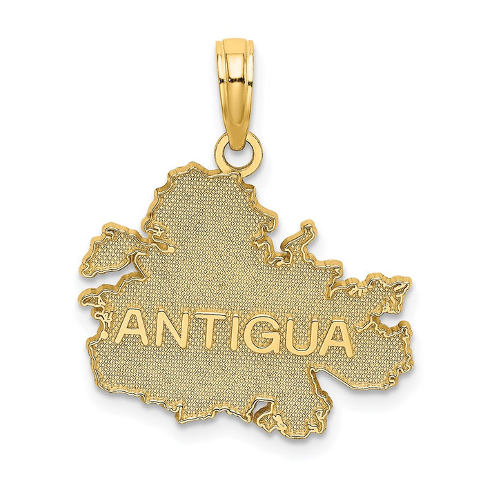 Million Charms 14K Yellow Gold Themed Textured & Raised Letters Antigua Map Charm