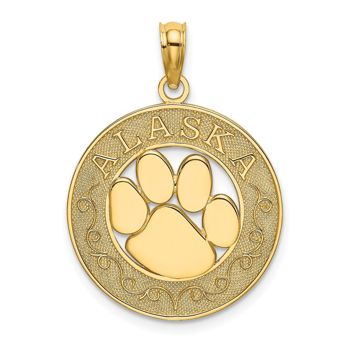 Million Charms 14K Yellow Gold Themed Alaska On Round Frame With Bear Paw Charm