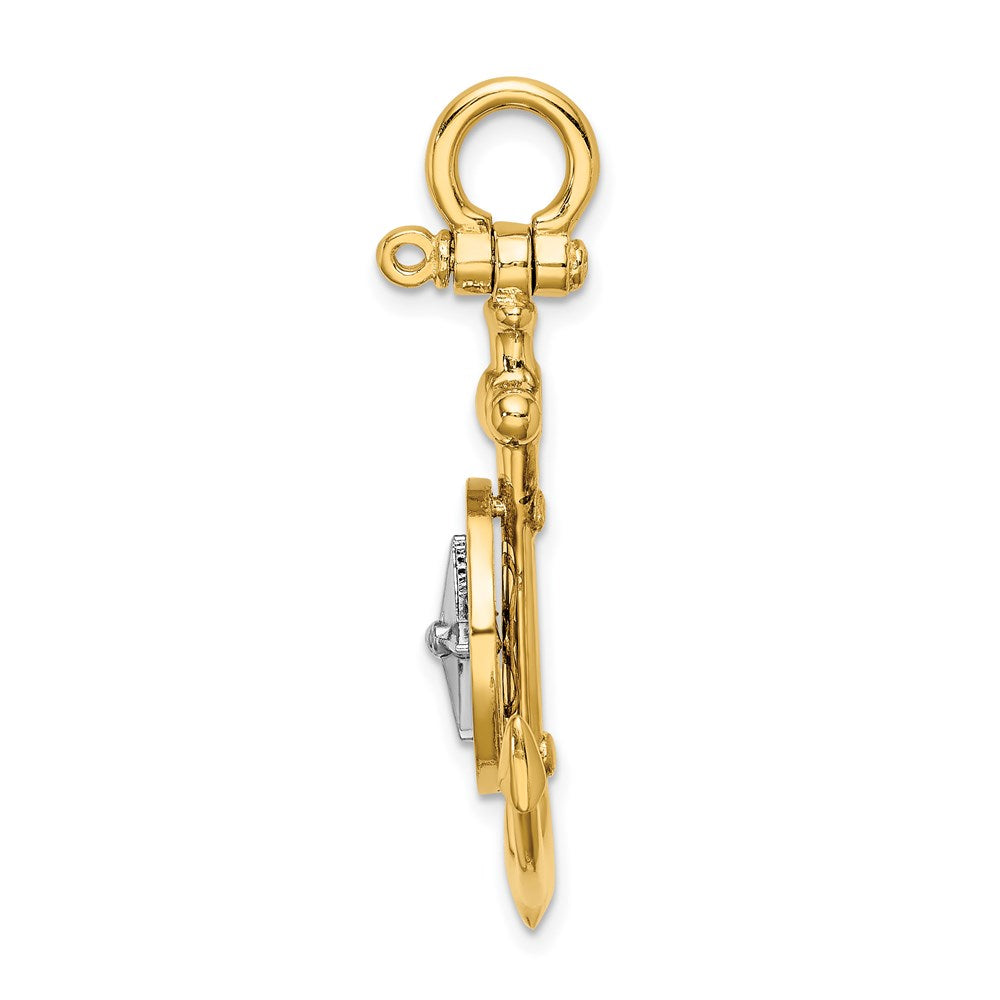 Million Charms 14K 3-D Nautical Anchor With Compass & Rhodium-plated Needle Charm