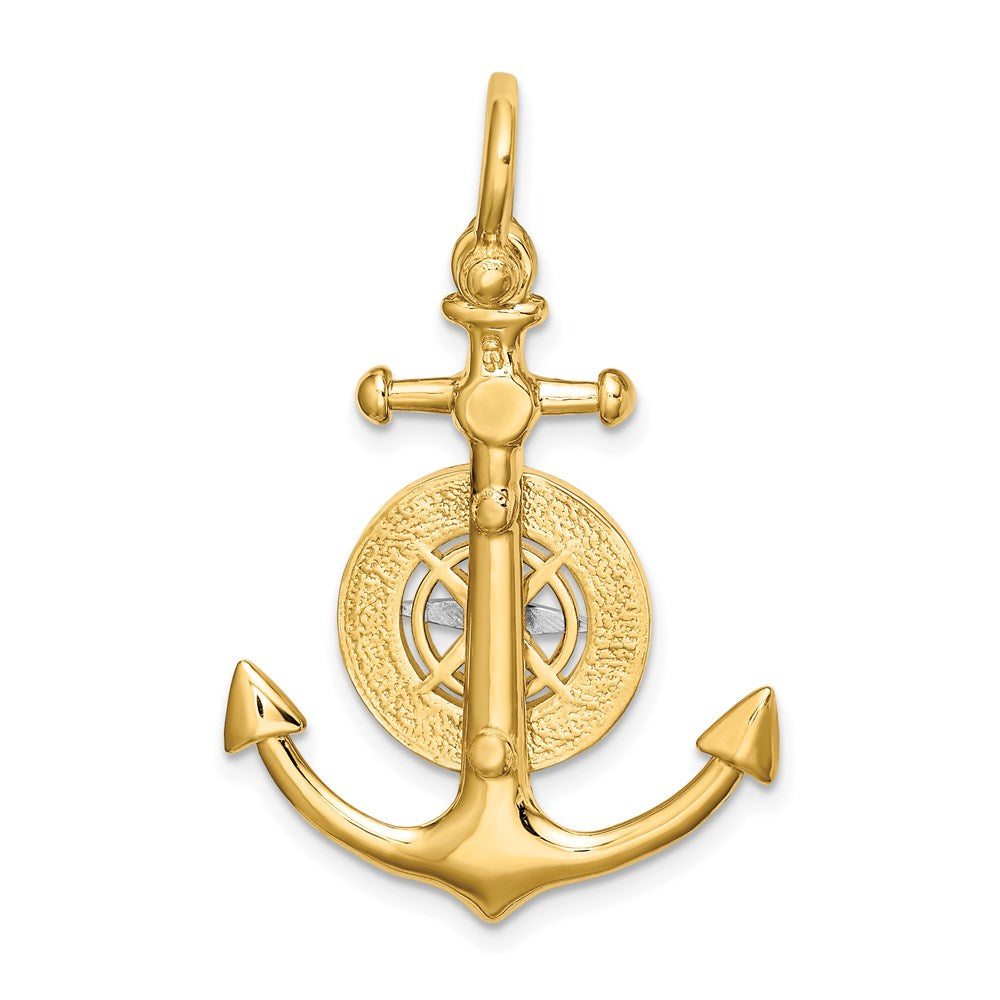 Million Charms 14K 3-D Nautical Anchor With Compass & Rhodium-plated Needle Charm