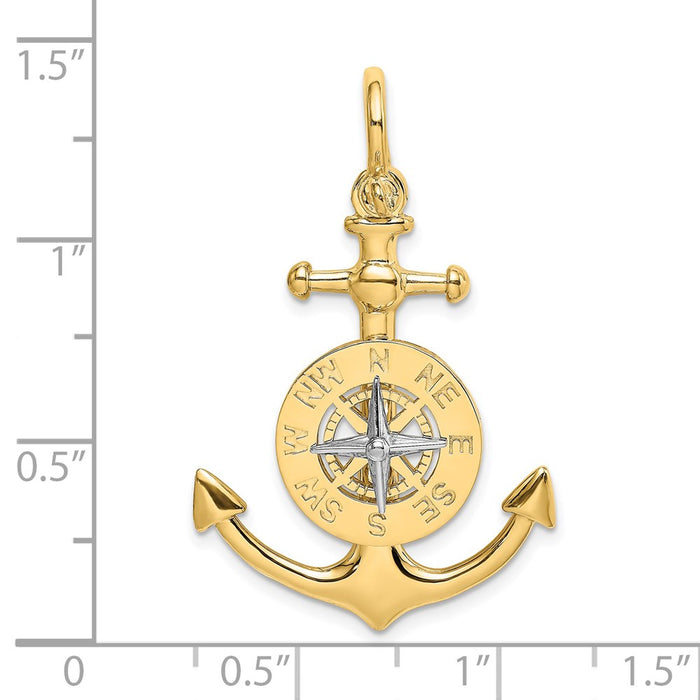 Million Charms 14K 3-D Nautical Anchor With Compass & Rhodium-plated Needle Charm