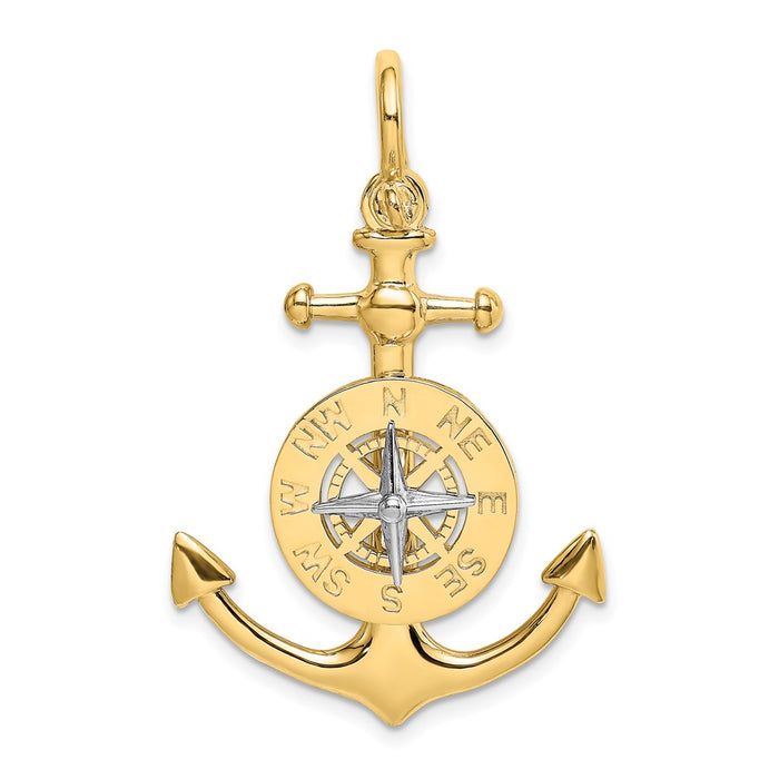 Million Charms 14K 3-D Nautical Anchor With Compass & Rhodium-plated Needle Charm