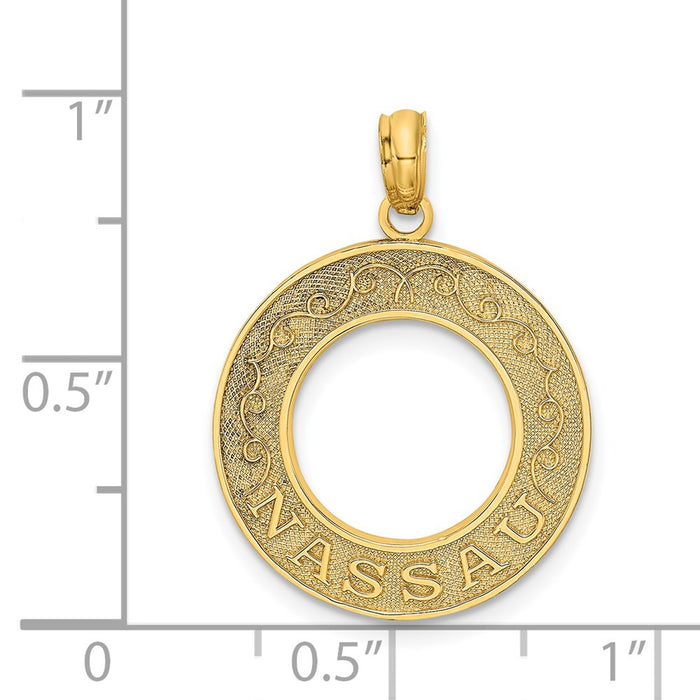 Million Charms 14K Yellow Gold Themed Nassau On Round Frame Charm