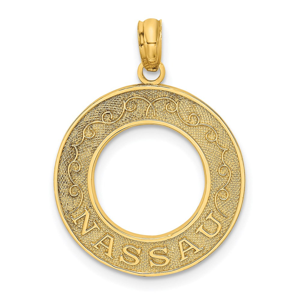 Million Charms 14K Yellow Gold Themed Nassau On Round Frame Charm