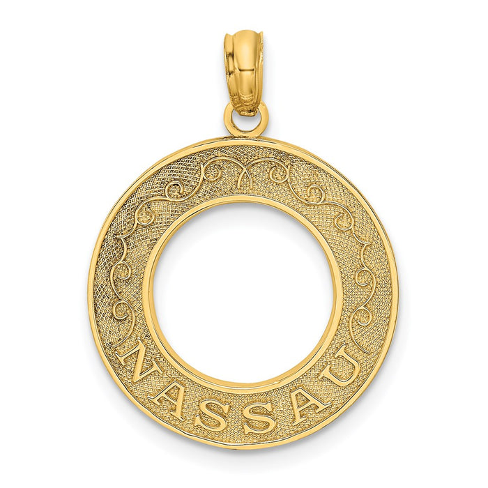 Million Charms 14K Yellow Gold Themed Nassau On Round Frame Charm