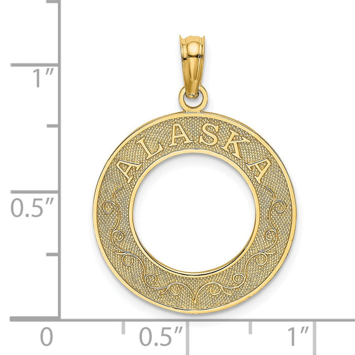 Million Charms 14K Yellow Gold Themed Alaska On Round Frame Charm