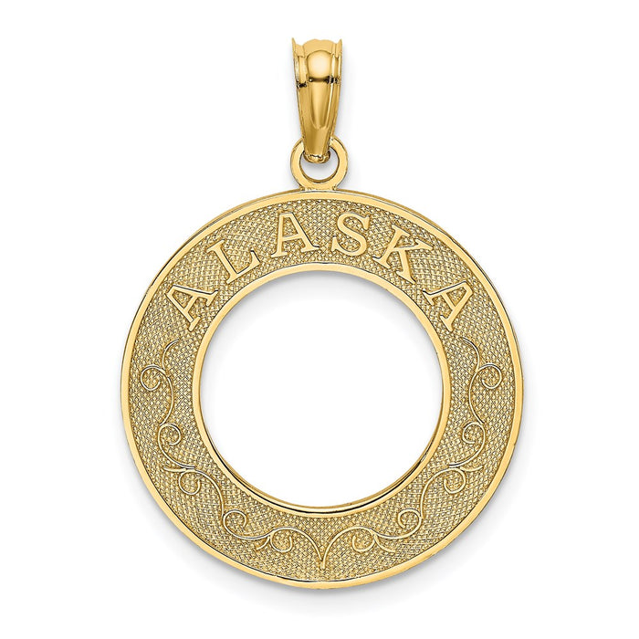 Million Charms 14K Yellow Gold Themed Alaska On Round Frame Charm