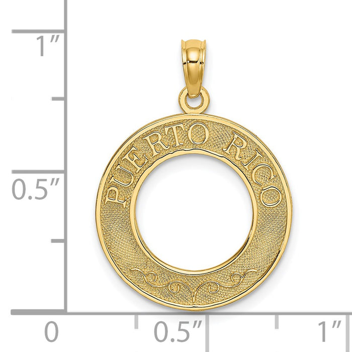 Million Charms 14K Yellow Gold Themed Puerto Rico On Round Frame Charm