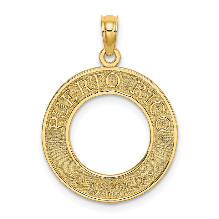 Million Charms 14K Yellow Gold Themed Puerto Rico On Round Frame Charm