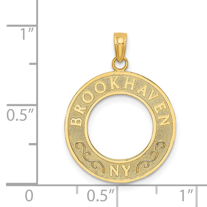 Million Charms 14K Yellow Gold Themed Brookhaven,Ny On Round Frame Charm