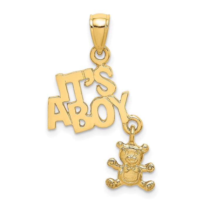 Million Charms 14K Yellow Gold Themed Moveable It'S A Boy With Teddy Bear Charm