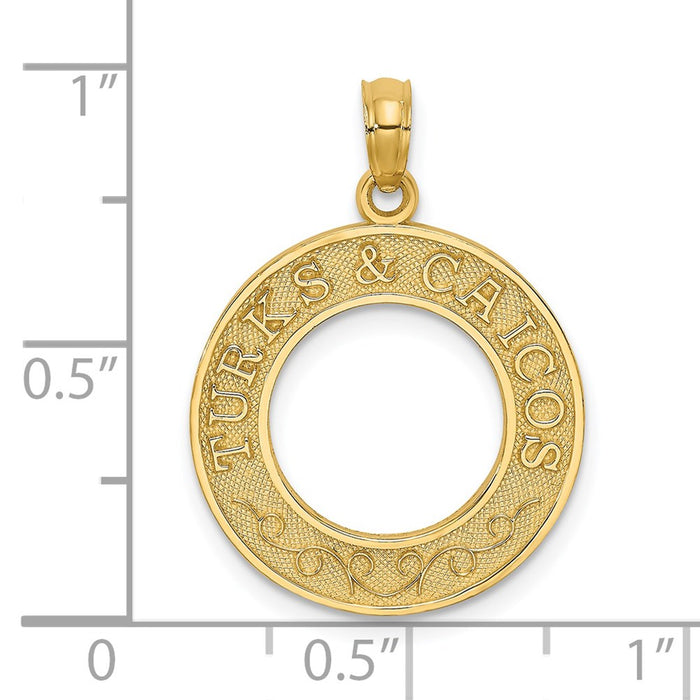 Million Charms 14K Yellow Gold Themed Turks & Caicos On Round Frame Charm