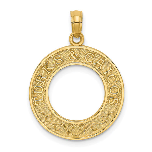 Million Charms 14K Yellow Gold Themed Turks & Caicos On Round Frame Charm