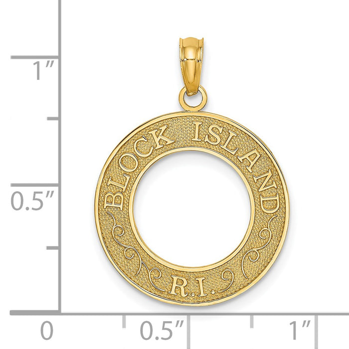 Million Charms 14K Yellow Gold Themed Block Island, Ri On Round Frame Charm