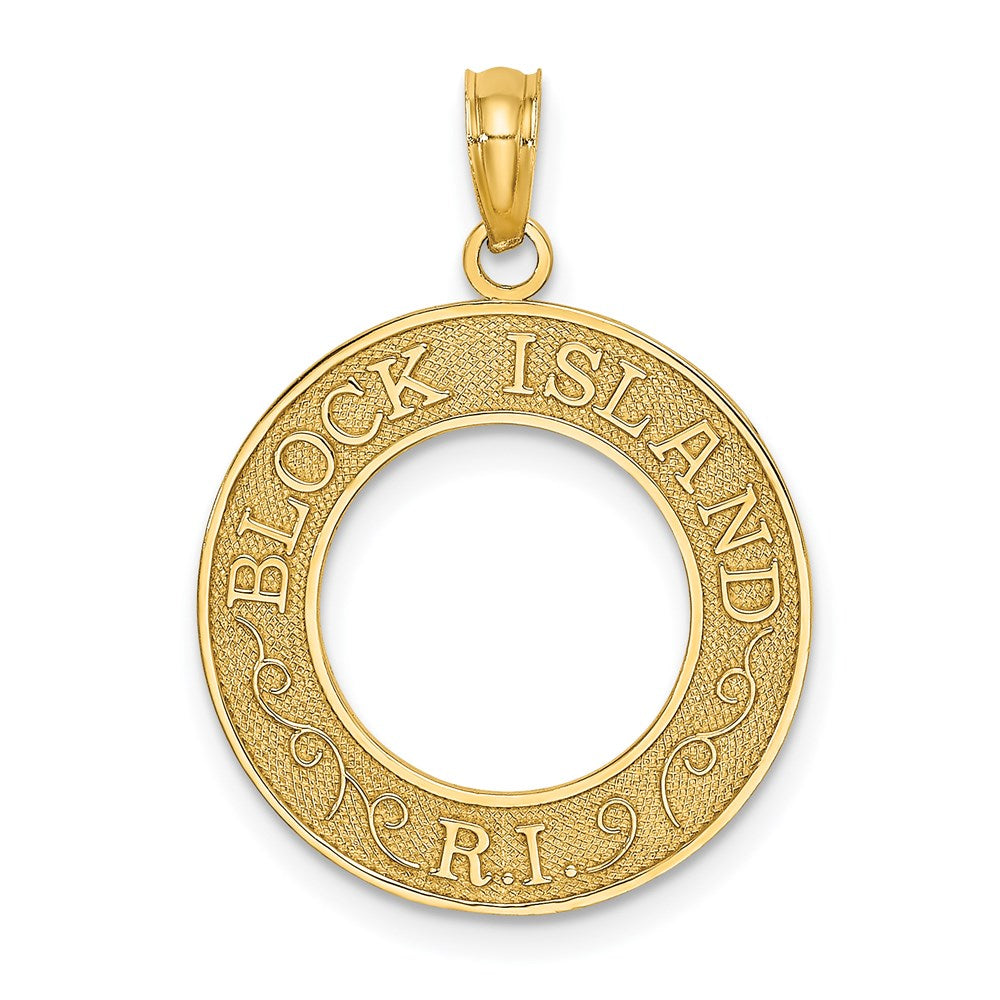 Million Charms 14K Yellow Gold Themed Block Island, Ri On Round Frame Charm