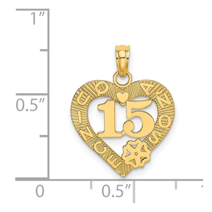 Million Charms 14K Yellow Gold Themed Quince Anos 15 In Heart Charm