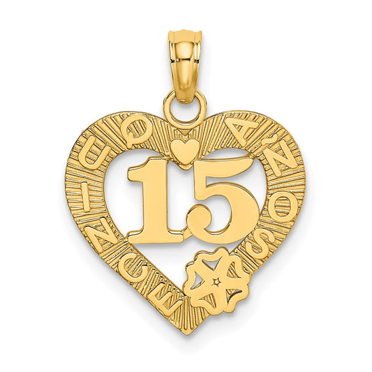 Million Charms 14K Yellow Gold Themed Quince Anos 15 In Heart Charm