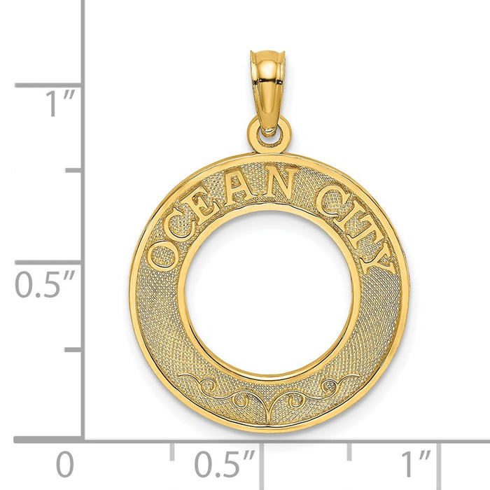 Million Charms 14K Yellow Gold Themed Ocean City On Round Frame Charm