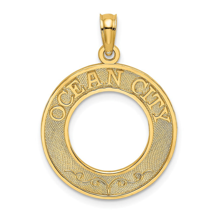 Million Charms 14K Yellow Gold Themed Ocean City On Round Frame Charm