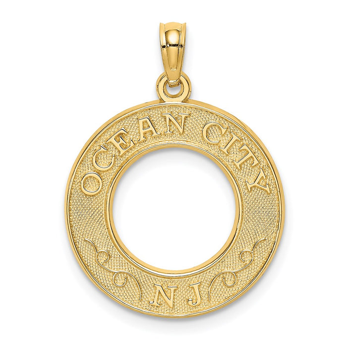 Million Charms 14K Yellow Gold Themed Ocean City, Nj On Round Frame Charm