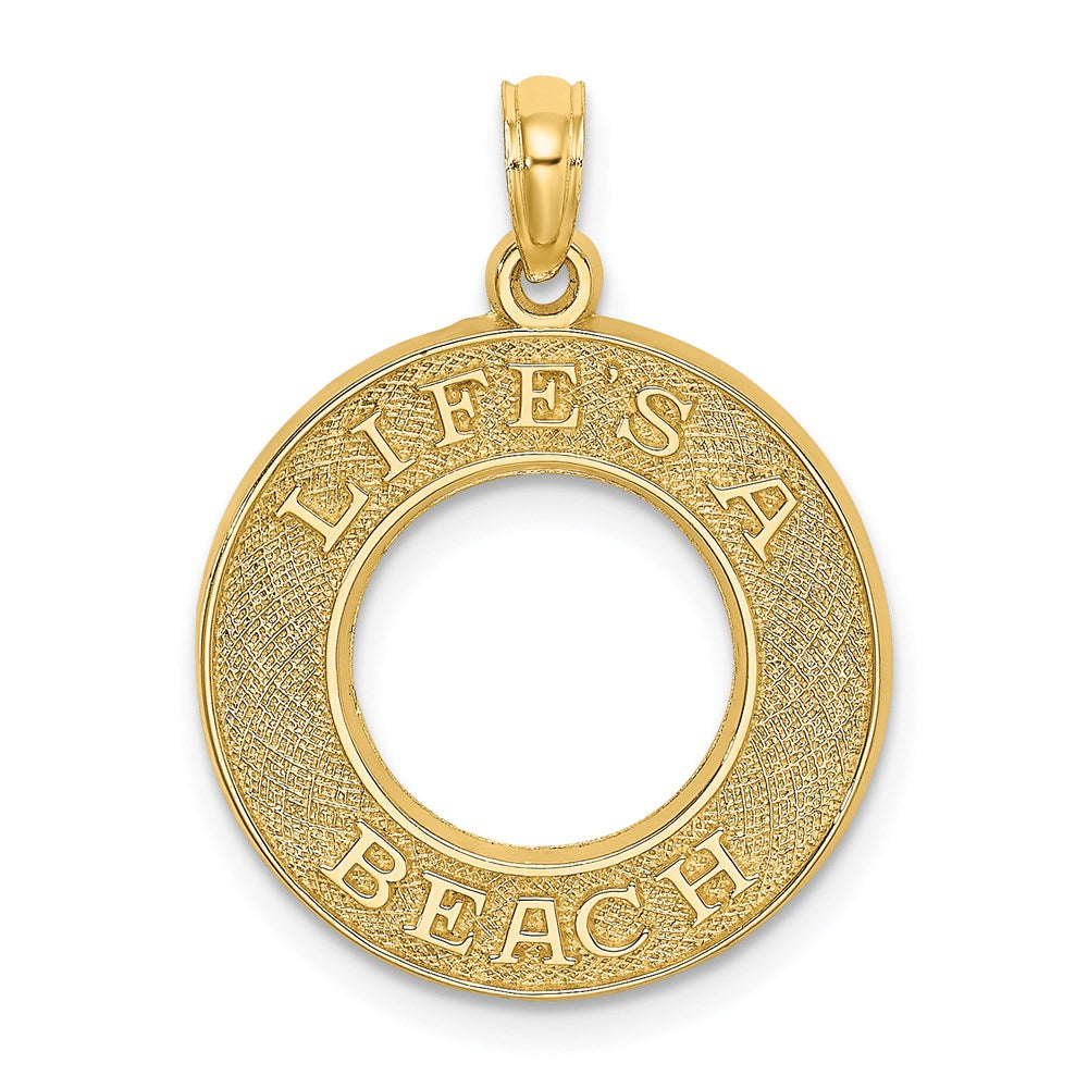 Million Charms 14K Yellow Gold Themed Life'S A Beach On Round Frame Charm