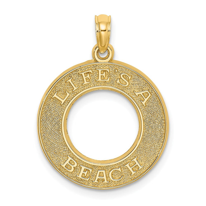 Million Charms 14K Yellow Gold Themed Life'S A Beach On Round Frame Charm