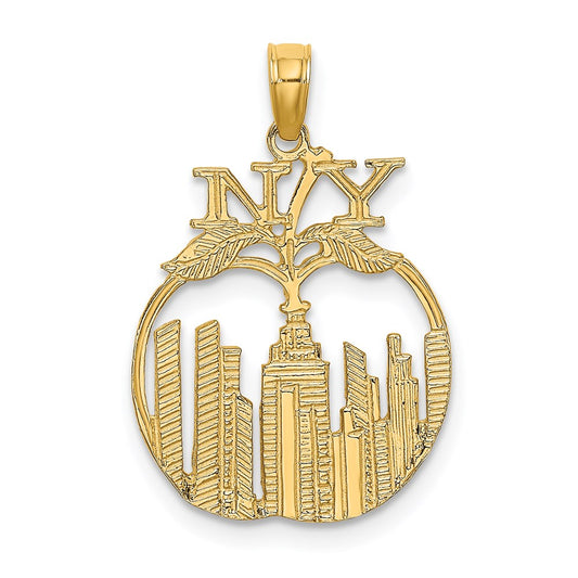 Million Charms 14K Yellow Gold Themed New York Skyline In Apple Charm