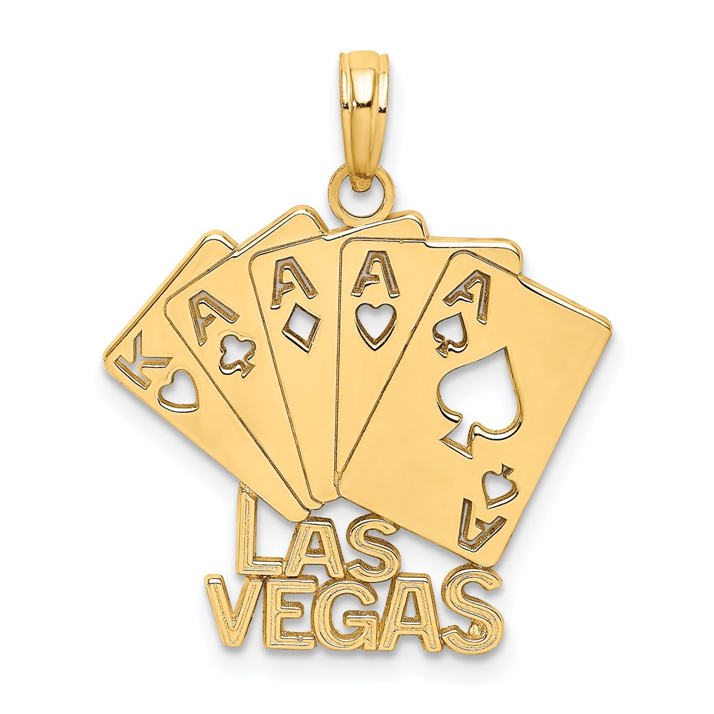 Million Charms 14K Yellow Gold Themed Las Vegas With Playing Cards Charm