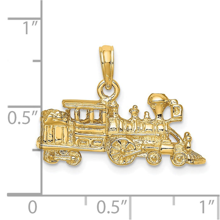 Million Charms 14K Yellow Gold Themed 3-D Engine Train Charm