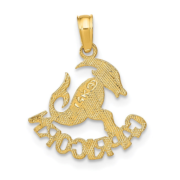 Million Charms 14K Yellow Gold Themed Engraved Block Capricorn Charm