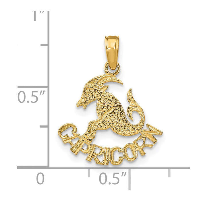 Million Charms 14K Yellow Gold Themed Engraved Block Capricorn Charm
