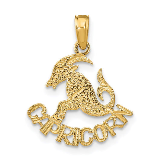 Million Charms 14K Yellow Gold Themed Engraved Block Capricorn Charm