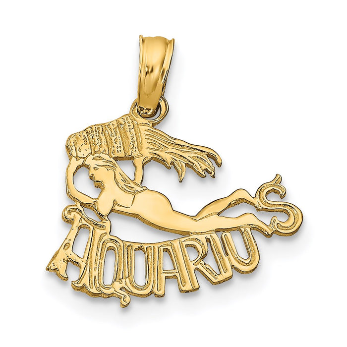 Million Charms 14K Yellow Gold Themed Engraved & Block Aquarius Charm