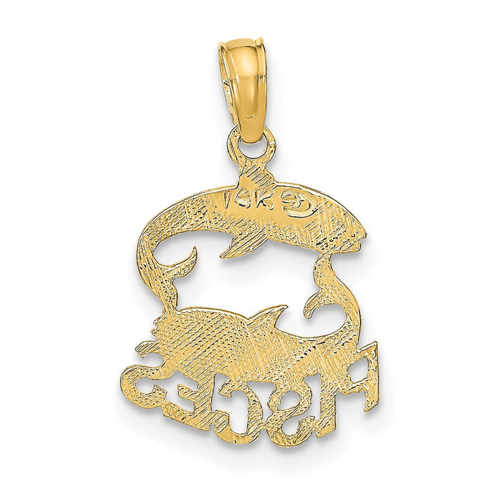 Million Charms 14K Yellow Gold Themed Engraved Block Pisces Charm